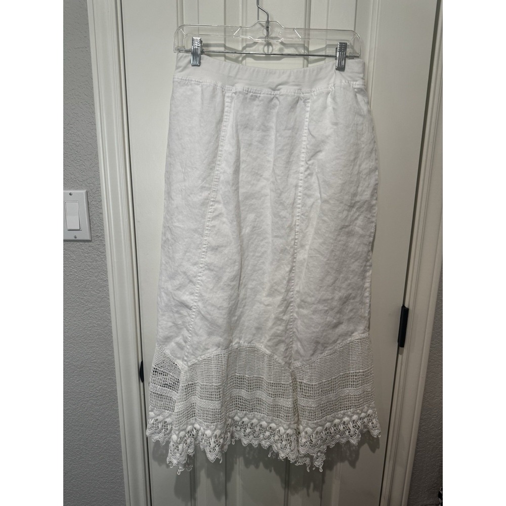 Y2K Midi Skirt Hippie White Cotton Romance Beach Cottagecore Lace Medium Large